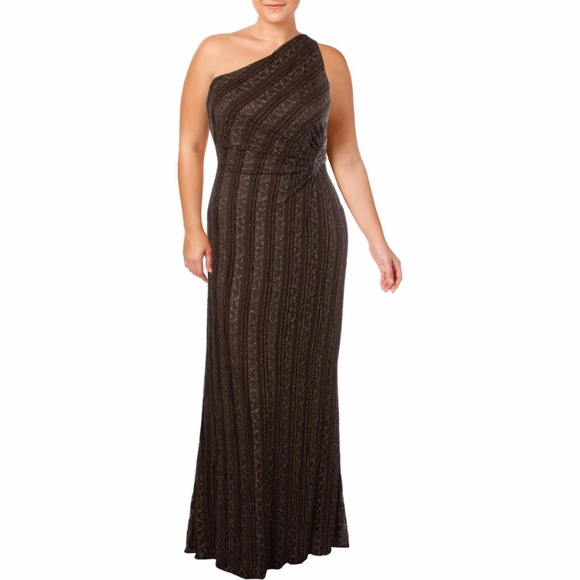 DAVID MEISTER Lace Metallic Evening Dress